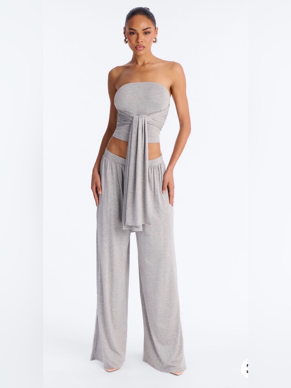 Fashion Nova Heather Gray Tube Top & Wide Leg Pant Set